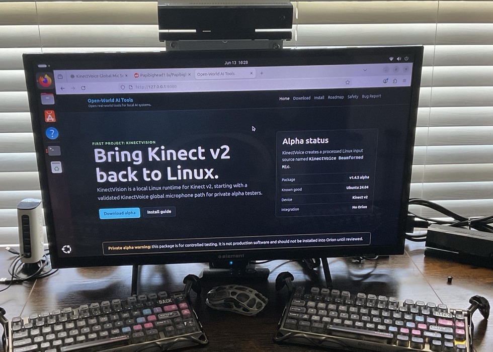Local KinectVision alpha website and test bench